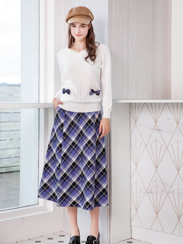 V領麻花袋口蝴蝶結針織上衣