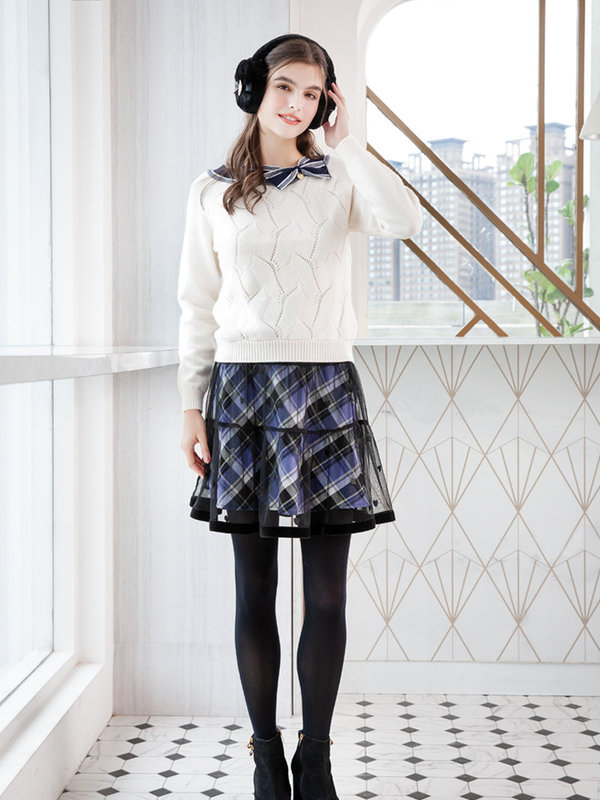 金蔥條配色蝴蝶結針織上衣