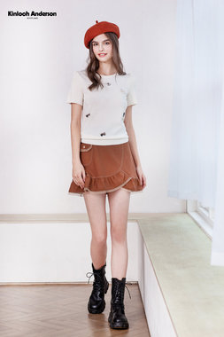 珍珠蝴蝶結短袖針織上衣-