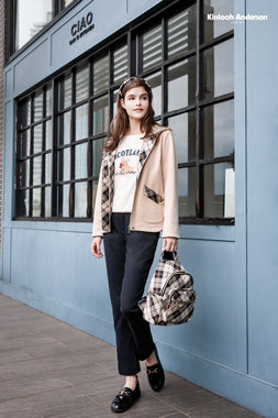 格布翻口袖內刷毛棉帽外套-