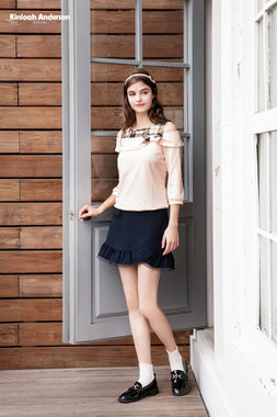 挖肩格蝴蝶結裝飾棉質上衣-