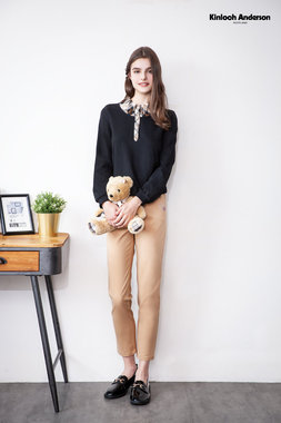 立領久帶前半開襟長袖上衣-