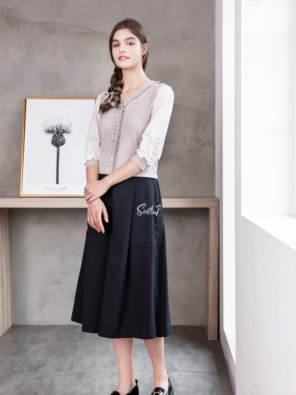 網紗袖假開襟針織上衣