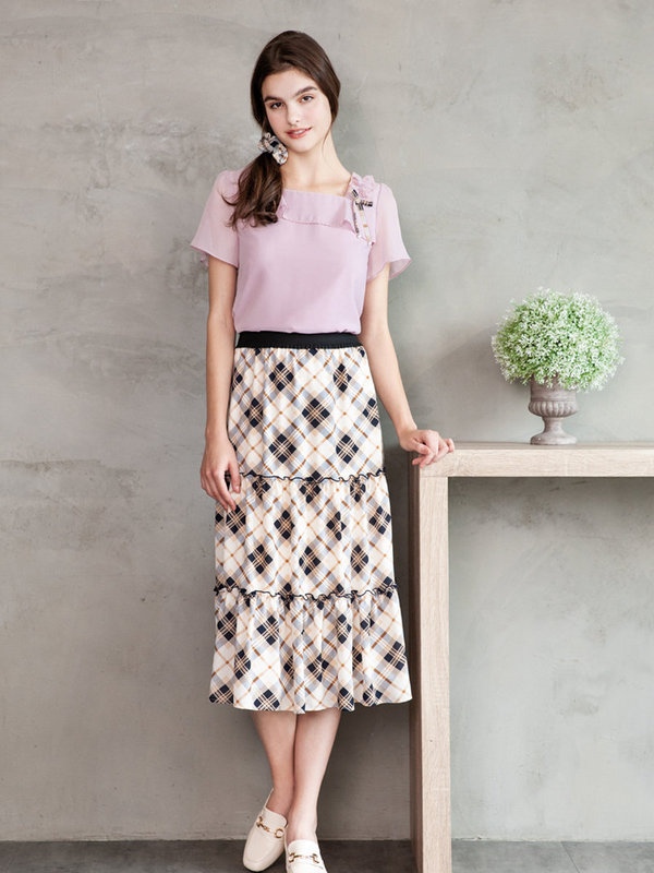 荷葉領口雪紡短袖上衣