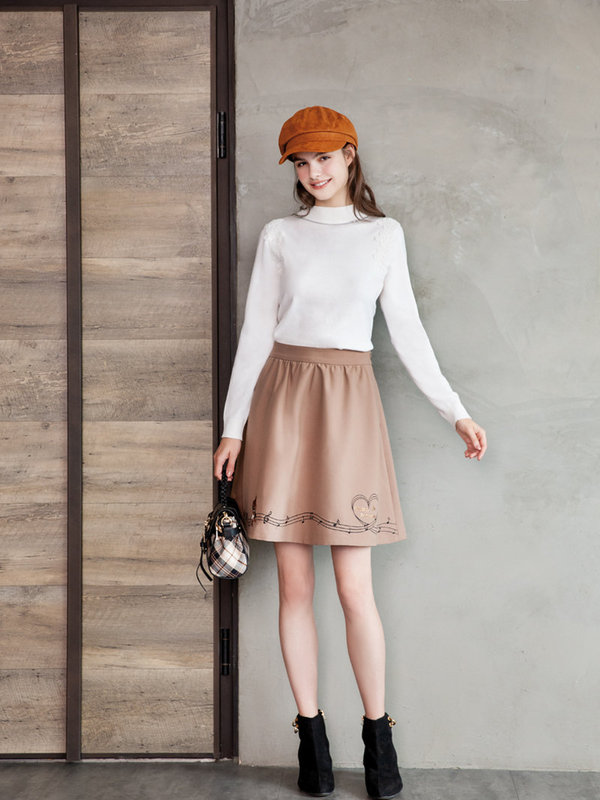 袖圈蕾絲長袖針織上衣